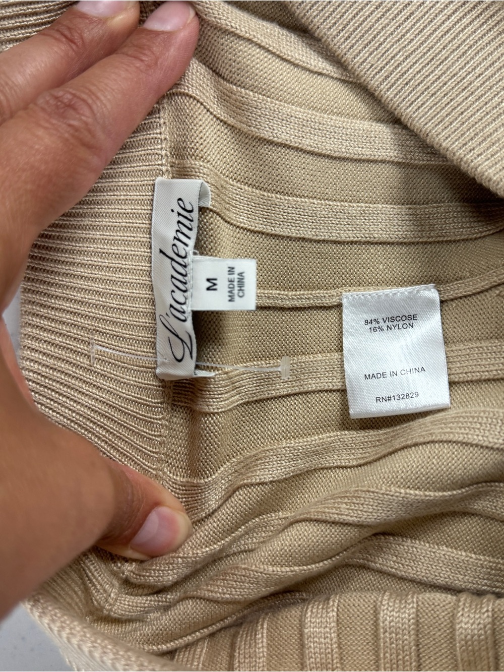 L’Academie Seraph Ribbed Knit High Rise Flare Pants Champagne Tan Medium - Picture 9 of 11